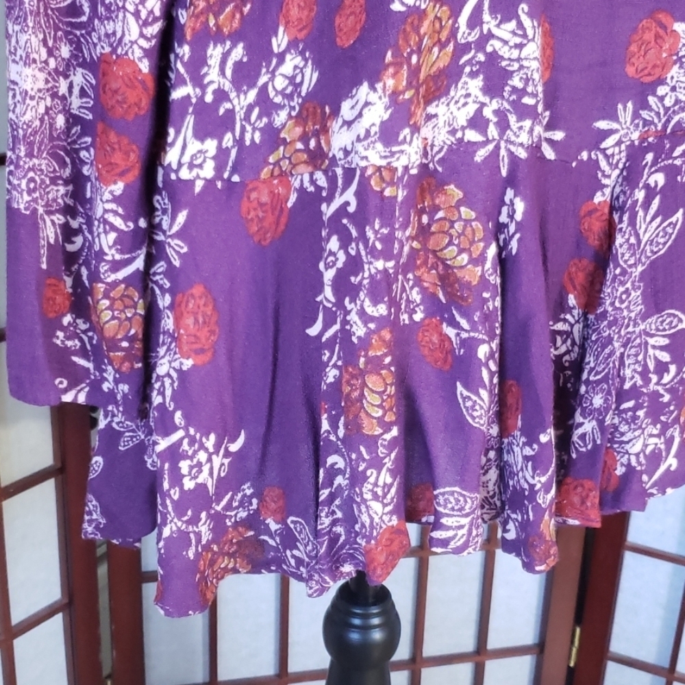 Free People Backless Ruffle Skirt Long Sleeve Floral Mini Dress Size S - Picture 3 of 8